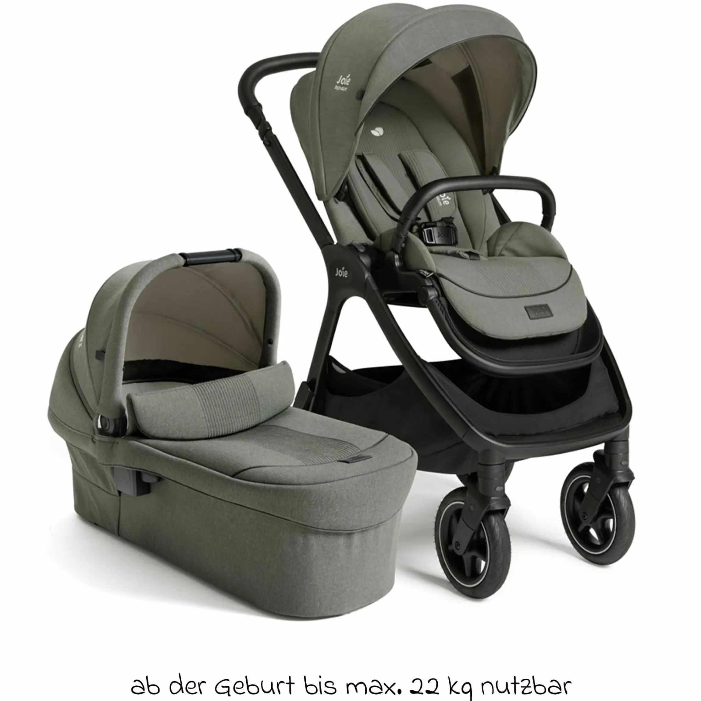 2in1 Kombi-Kinderwagen Finiti bis 22 kg belastbar mit Babywanne Ramble XL, Teleskopschieber, umsetzbare Sitzeinheit, inkl. Adapter & Regenverdeck - Signature - Evergreen