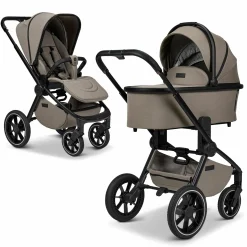 2in1 Kombi-Kinderwagen Resea + bis 22 kg mit Liegeposition, Babywanne, umsetzbare Sitzeinheit & Teleskopschieber - Mud