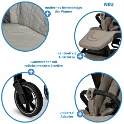 2in1 Kombi-Kinderwagen Resea + bis 22 kg mit Liegeposition, Babywanne, umsetzbare Sitzeinheit & Teleskopschieber - Mud