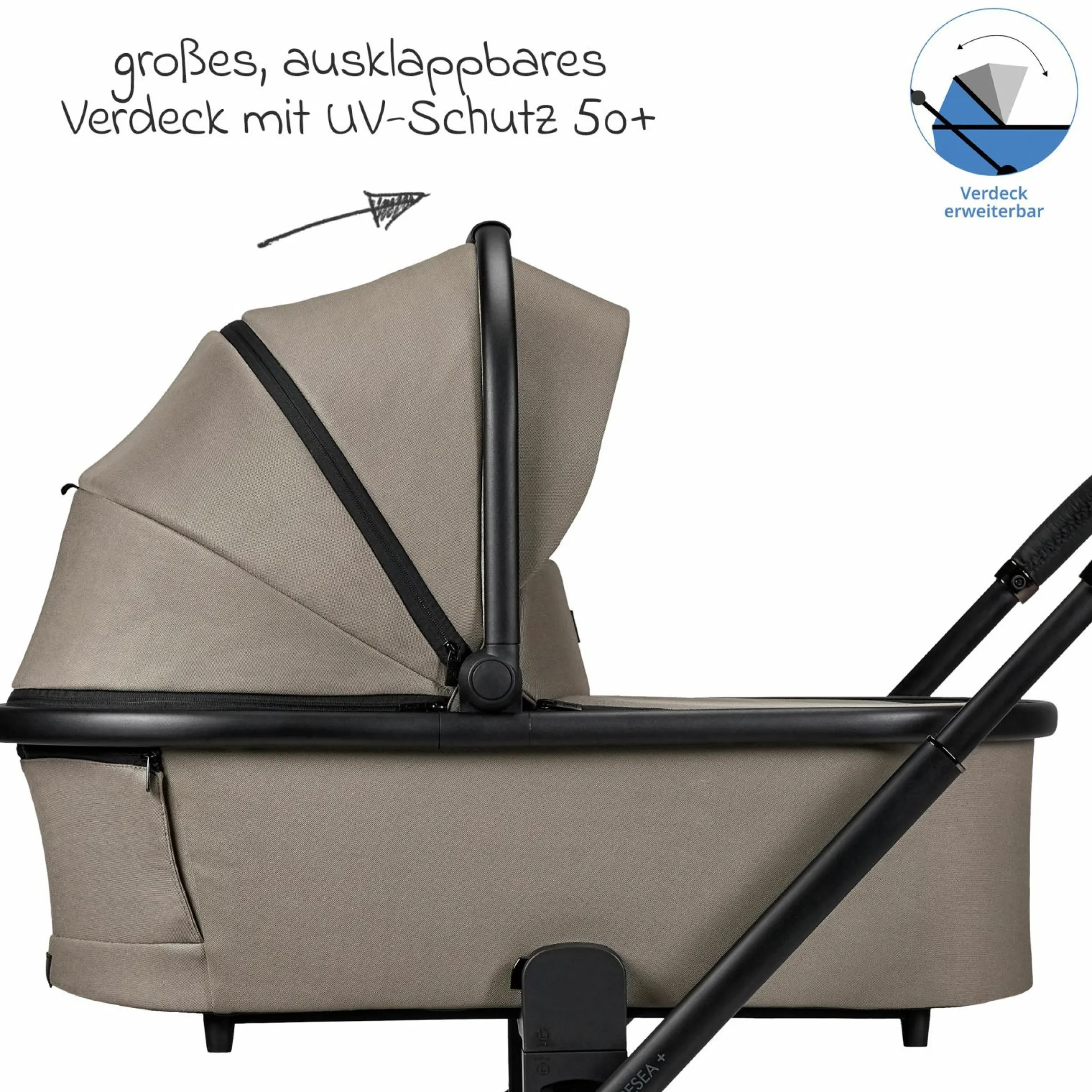 2in1 Kombi-Kinderwagen Resea + bis 22 kg mit Liegeposition, Babywanne, umsetzbare Sitzeinheit & Teleskopschieber - Mud