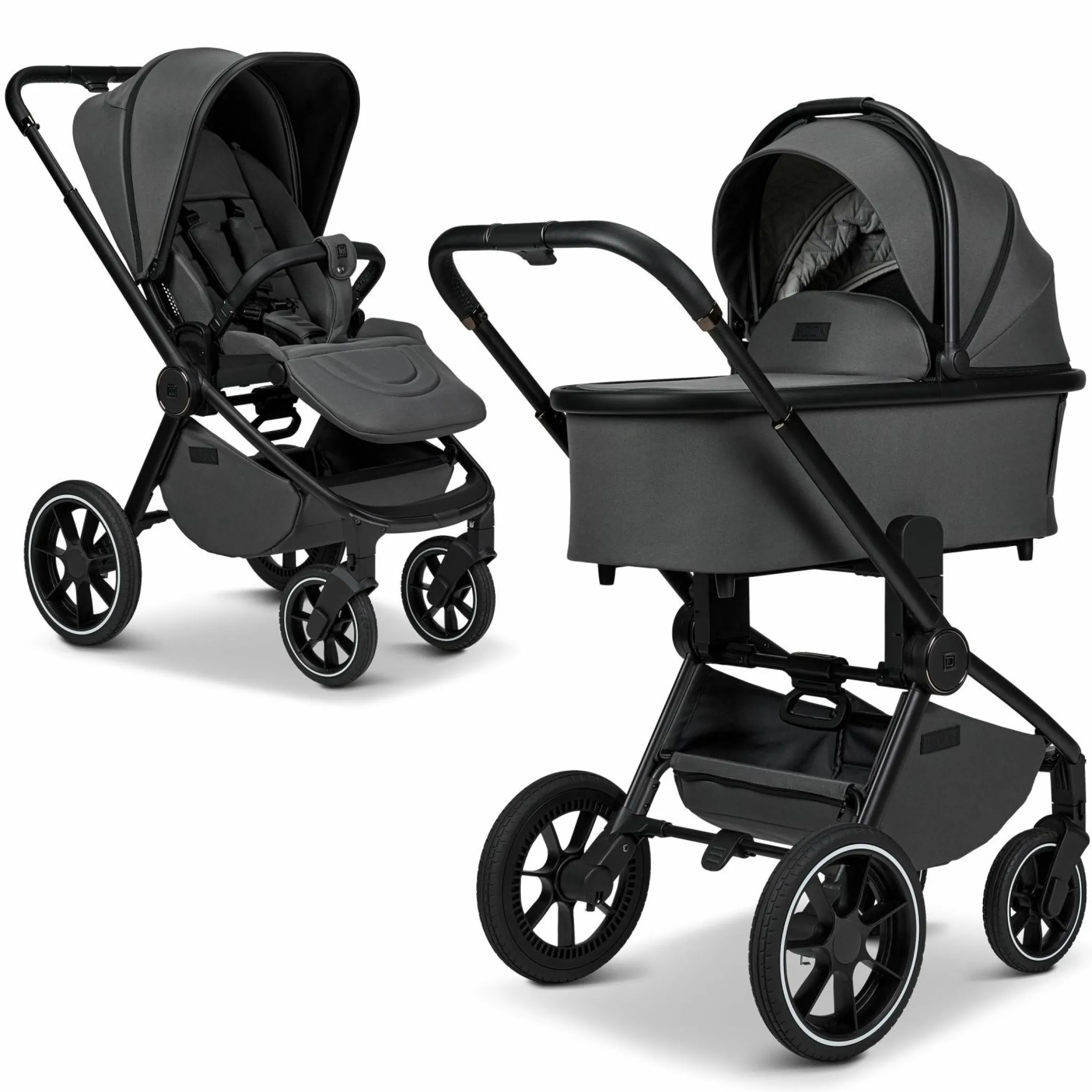 2in1 Kombi-Kinderwagen Resea + bis 22 kg mit Liegeposition, Babywanne, umsetzbare Sitzeinheit & Teleskopschieber - Anthra