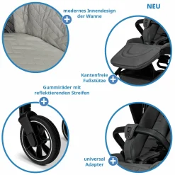 2in1 Kombi-Kinderwagen Resea + bis 22 kg mit Liegeposition, Babywanne, umsetzbare Sitzeinheit & Teleskopschieber - Anthra
