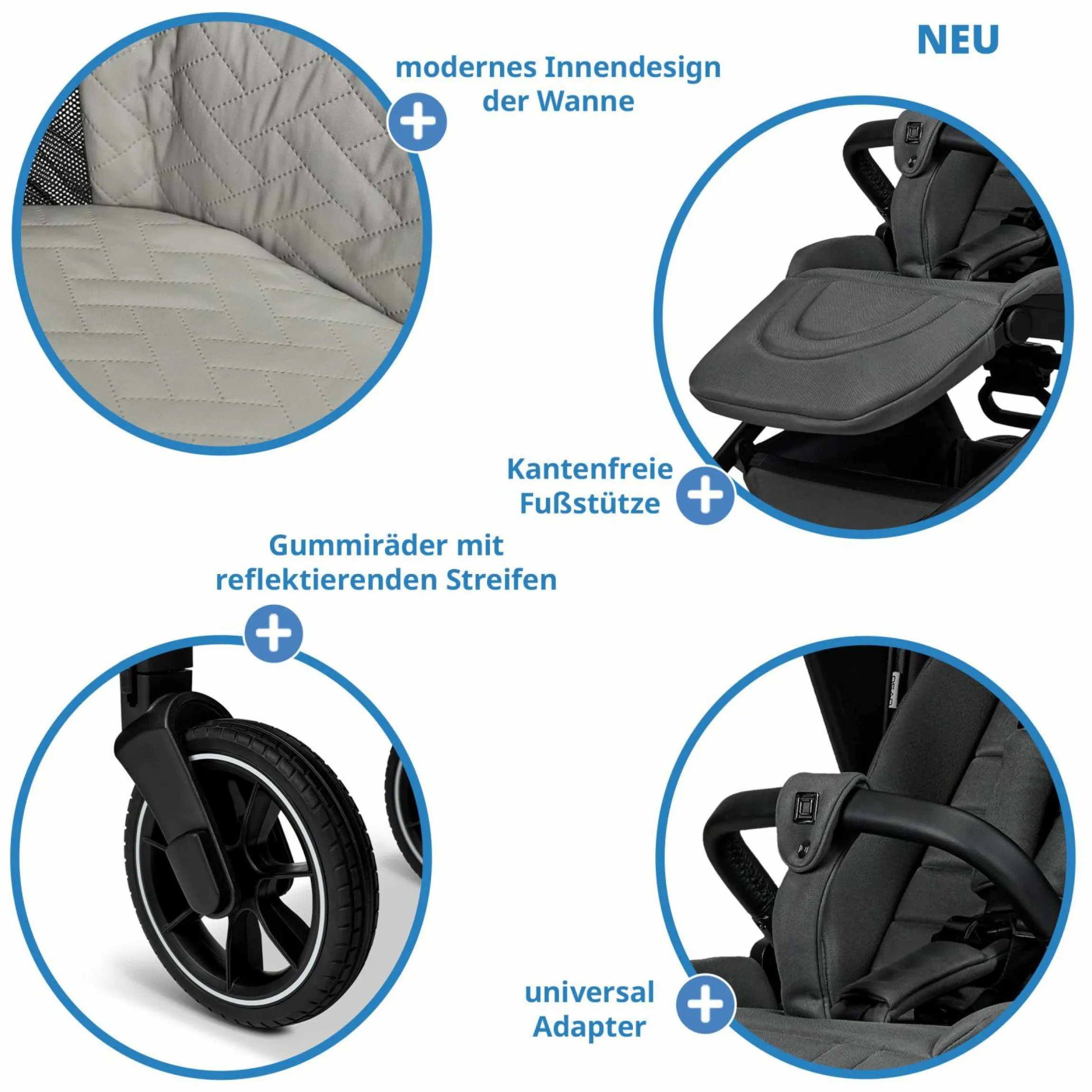 2in1 Kombi-Kinderwagen Resea + bis 22 kg mit Liegeposition, Babywanne, umsetzbare Sitzeinheit & Teleskopschieber - Anthra