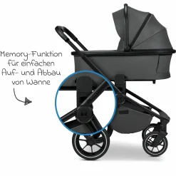 2in1 Kombi-Kinderwagen Resea + bis 22 kg mit Liegeposition, Babywanne, umsetzbare Sitzeinheit & Teleskopschieber - Anthra
