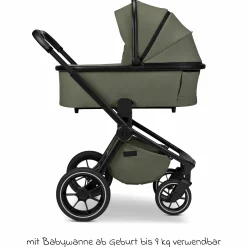 2in1 Kombi-Kinderwagen Resea + bis 22 kg mit Liegeposition, Babywanne, umsetzbare Sitzeinheit & Teleskopschieber - Moss
