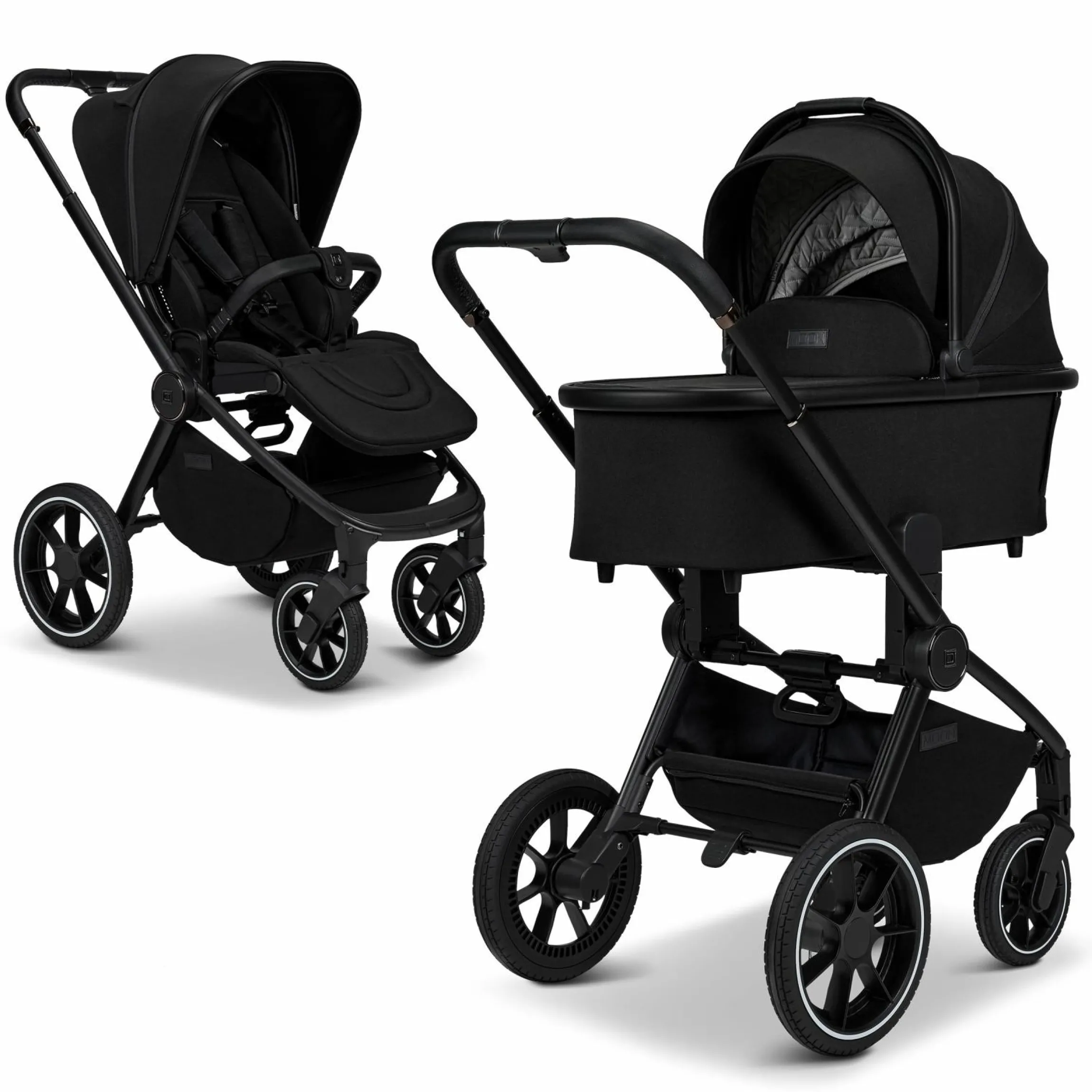 2in1 Kombi-Kinderwagen Resea + bis 22 kg mit Liegeposition, Babywanne, umsetzbare Sitzeinheit & Teleskopschieber - Onyx