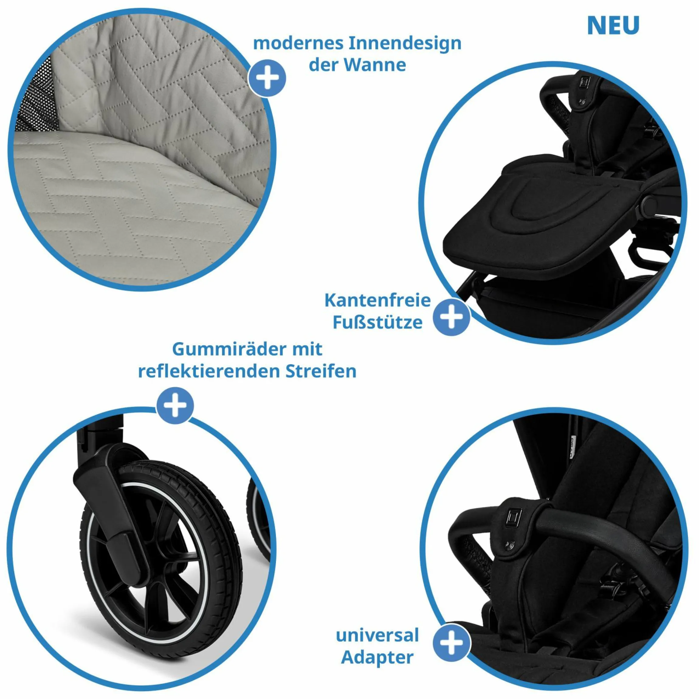 2in1 Kombi-Kinderwagen Resea + bis 22 kg mit Liegeposition, Babywanne, umsetzbare Sitzeinheit & Teleskopschieber - Onyx