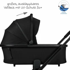 2in1 Kombi-Kinderwagen Resea + bis 22 kg mit Liegeposition, Babywanne, umsetzbare Sitzeinheit & Teleskopschieber - Onyx