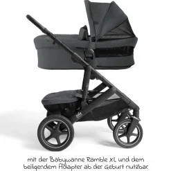 2in1 Kombi-Kinderwagen Vinca bis 22 kg belastbar mit Babywanne Ramble Xl, Teleskopschieber, umsetzbare Sitzeinheit, inkl. Adapter & Regenverdeck - Signature - Ebony