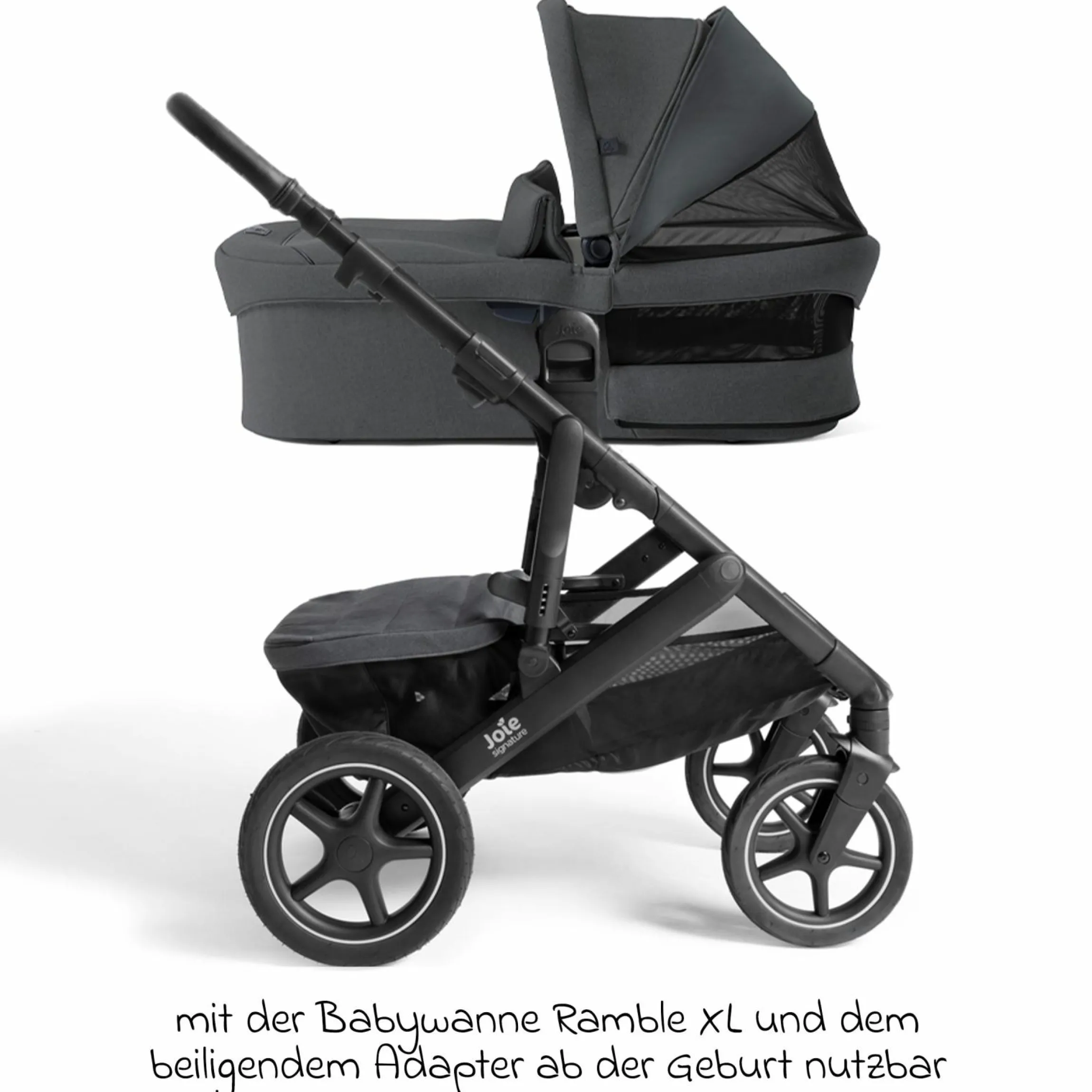 2in1 Kombi-Kinderwagen Vinca bis 22 kg belastbar mit Babywanne Ramble Xl, Teleskopschieber, umsetzbare Sitzeinheit, inkl. Adapter & Regenverdeck - Signature - Ebony