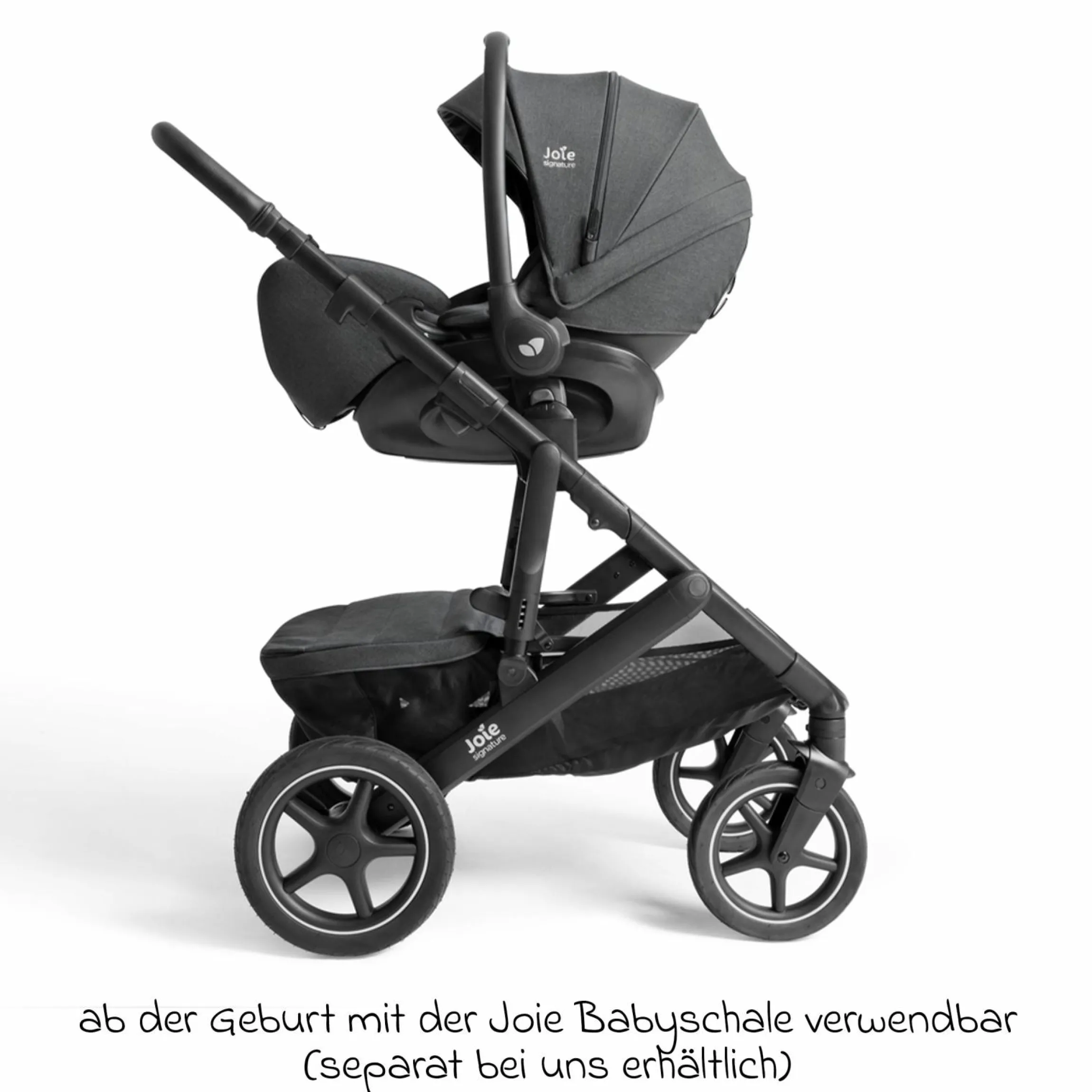 2in1 Kombi-Kinderwagen Vinca bis 22 kg belastbar mit Babywanne Ramble Xl, Teleskopschieber, umsetzbare Sitzeinheit, inkl. Adapter & Regenverdeck - Signature - Ebony
