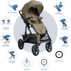 2in1 Kombi-Kinderwagen Vinca bis 22 kg belastbar mit Babywanne Ramble Xl, Teleskopschieber, umsetzbare Sitzeinheit, inkl. Adapter & Regenverdeck - Signature - Sandstone
