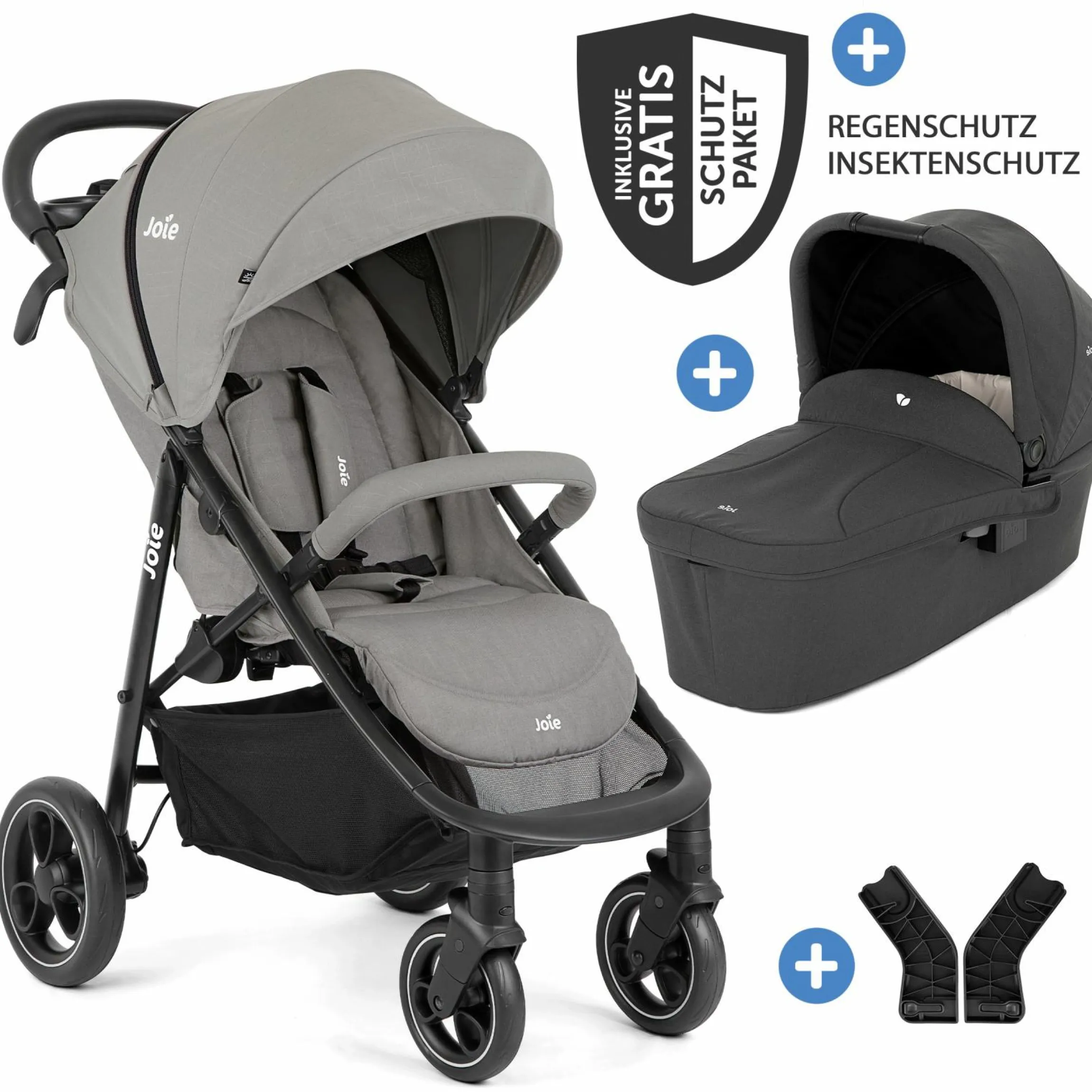 2in1 Kombi-Kinderwagen-Set Litetrax bis 22 kg belastbar mit Schieber-Ablagefach, Babywanne Ramble, Adapter & Zubehör Paket - Pebble - Kollektion 2025