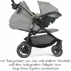 2in1 Kombi-Kinderwagen-Set Litetrax bis 22 kg belastbar mit Schieber-Ablagefach, Babywanne Ramble, Adapter & Zubehör Paket - Pebble - Kollektion 2025