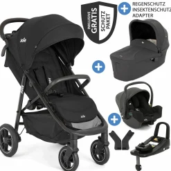 4in1 Kombi-Kinderwagen-Set Litetrax Pro bis 22 kg belastbar mit Schieber-Ablagefach, Babyschale i-Snug 2, Babywanne Ramble, Adapter, Isofix-Basis & Zubehör Paket - Shale - Kollektion 2025