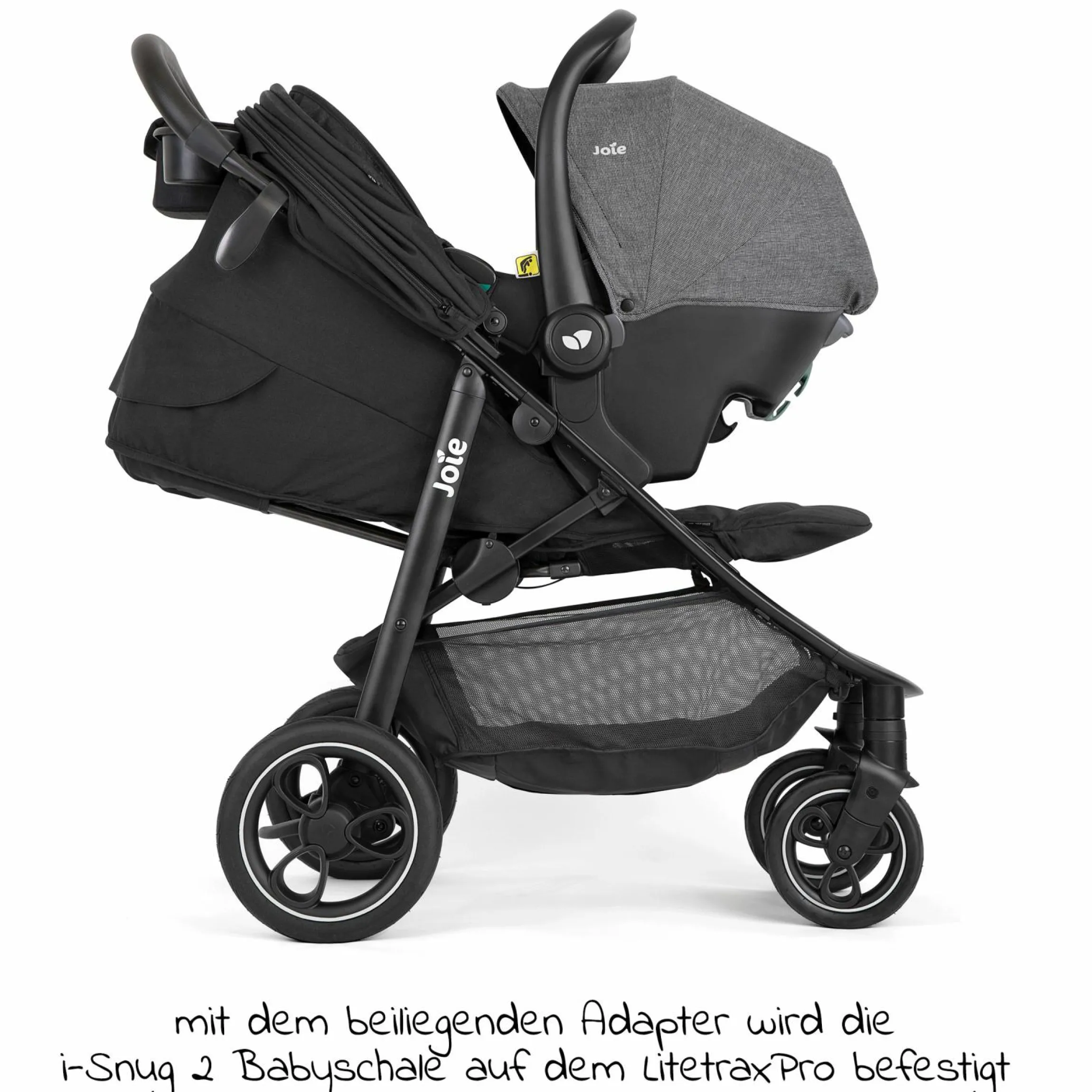 4in1 Kombi-Kinderwagen-Set Litetrax Pro bis 22 kg belastbar mit Schieber-Ablagefach, Babyschale i-Snug 2, Babywanne Ramble, Adapter, Isofix-Basis & Zubehör Paket - Shale - Kollektion 2025