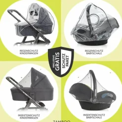 4in1 Kombi-Kinderwagen-Set Litetrax Pro bis 22 kg belastbar mit Babywanne Ramble, Babyschale Pebble Pro, Isofix-Basis, Activity-Trapez, Schmusetuch, Greifling, Adapter & Zubehörpaket - Laurel - Kollektion 2025