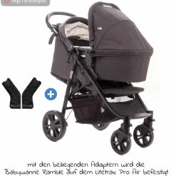 2in1 Kombi-Kinderwagen-Set Litetrax Pro Air bis 22 kg belastbar mit Luftreifen, Schieber-Ablagefach, Babywanne Ramble, Adapter & Zubehör Paket - Shale - Kollektion 2025