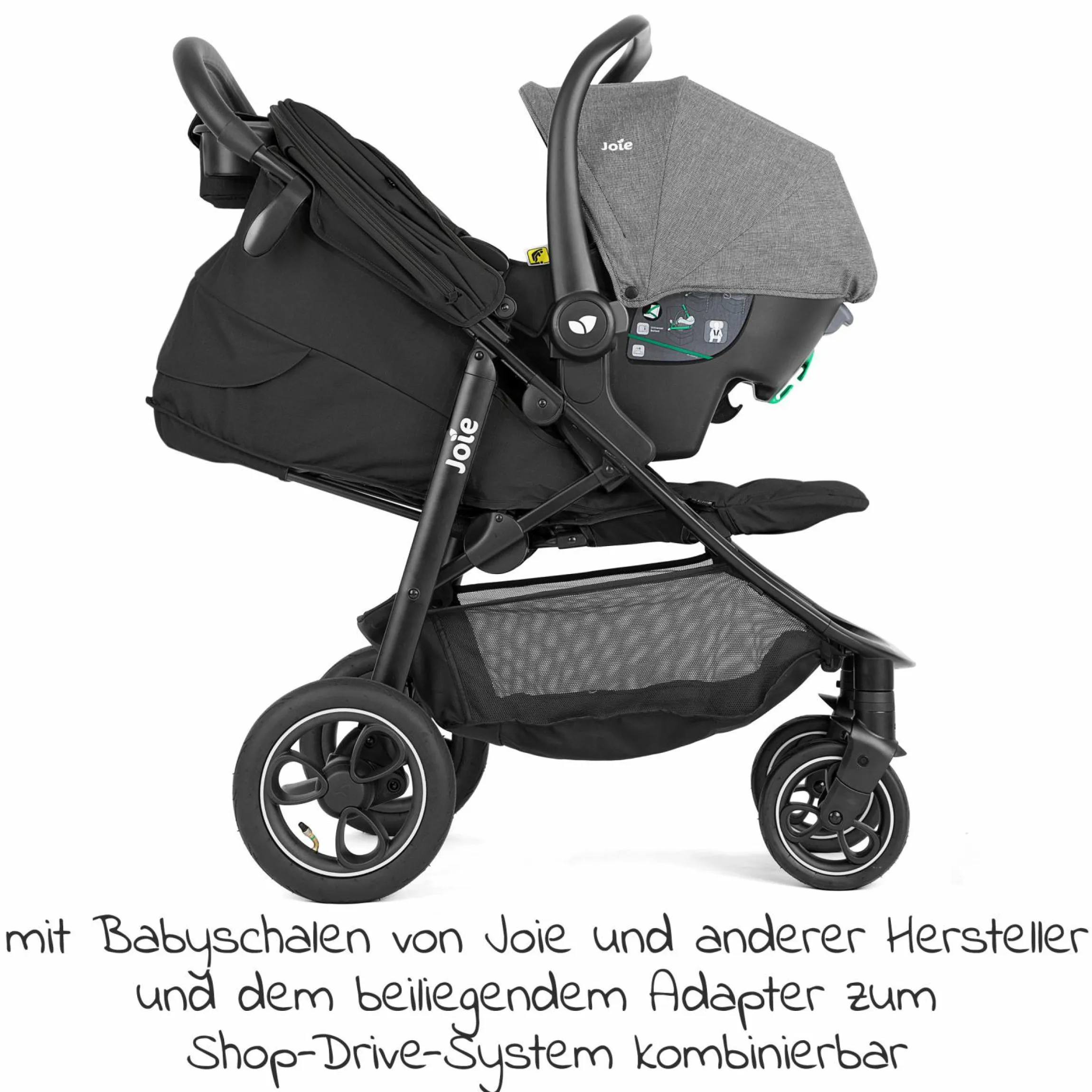2in1 Kombi-Kinderwagen-Set Litetrax Pro Air bis 22 kg belastbar mit Luftreifen, Schieber-Ablagefach, Babywanne Ramble, Adapter & Zubehör Paket - Shale - Kollektion 2025