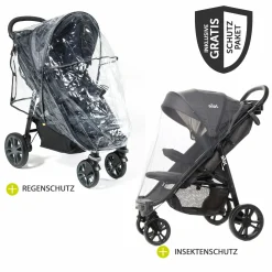 2in1 Kombi-Kinderwagen-Set Litetrax bis 22 kg belastbar mit Schieber-Ablagefach, Babywanne Ramble, Adapter & Zubehör Paket - Shale - Kollektion 2025