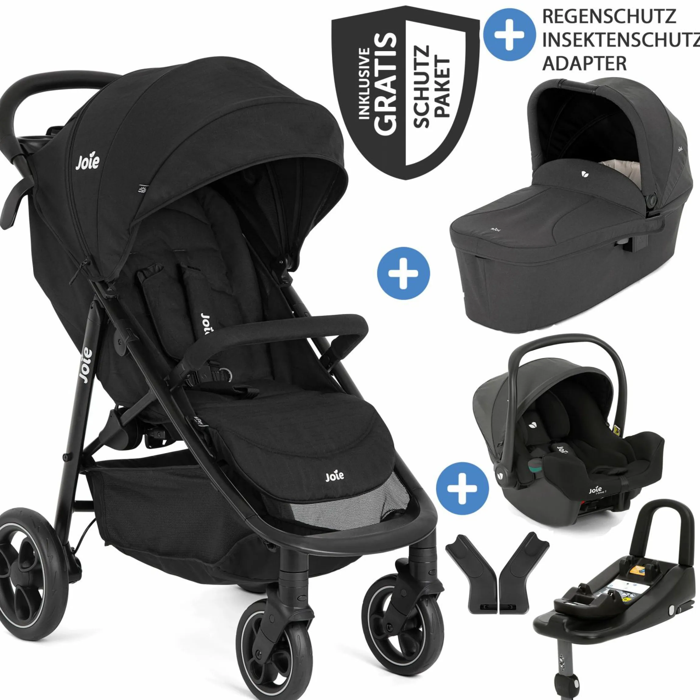 4in1 Kombi-Kinderwagen-Set Litetrax bis 22 kg belastbar mit Schieber-Ablagefach, Babyschale i-Snug 2, Babywanne Ramble, Adapter, Isofix-Basis & Zubehör Paket - Shale - Kollektion 2025