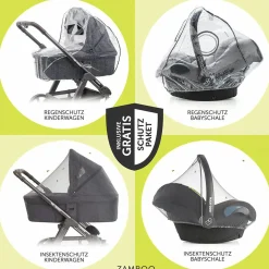 4in1 Kombi-Kinderwagen-Set Litetrax bis 22 kg belastbar mit Schieber-Ablagefach, Babyschale i-Snug 2, Babywanne Ramble, Adapter, Isofix-Basis & Zubehör Paket - Shale - Kollektion 2025