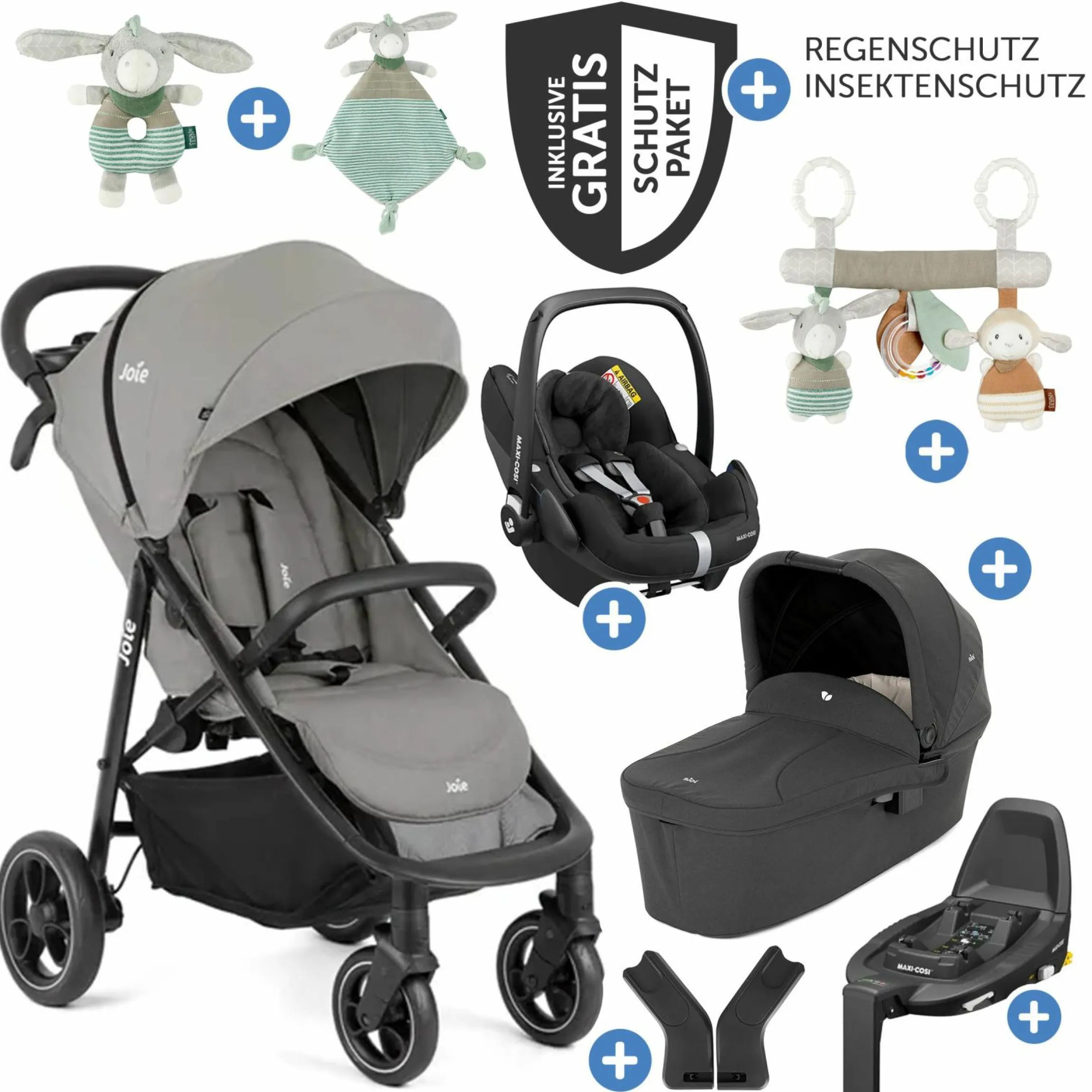 4in1 Kombi-Kinderwagen-Set Litetrax Pro bis 22 kg belastbar mit Babywanne Ramble, Babyschale Pebble Pro, Isofix-Basis, Activity-Trapez, Schmusetuch, Greifling, Adapter & Zubehörpaket - Pebble - Kollektion 2025