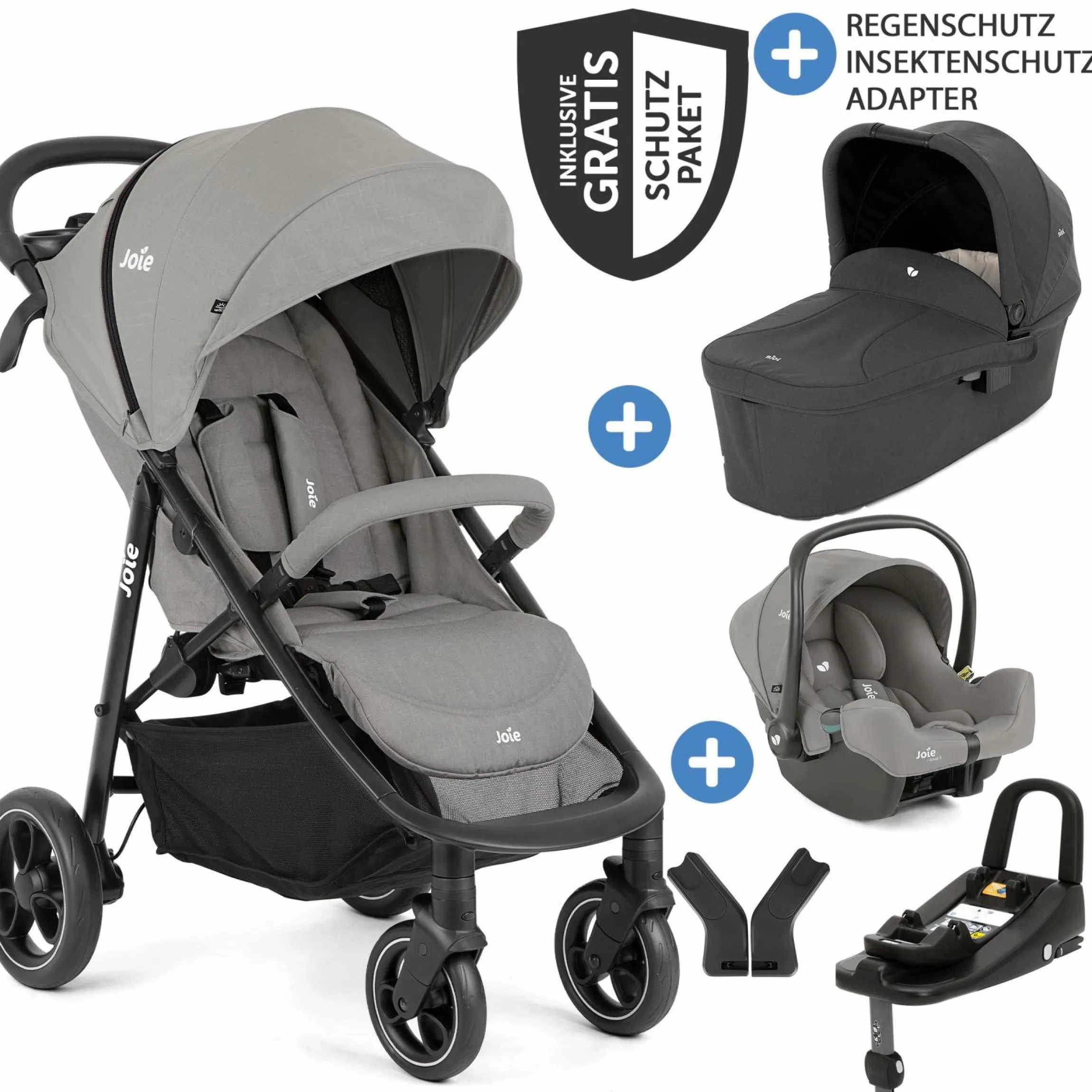 4in1 Kombi-Kinderwagen-Set Litetrax bis 22 kg belastbar mit Schieber-Ablagefach, Babyschale i-Snug 2, Babywanne Ramble, Adapter, Isofix-Basis & Zubehör Paket - Pebble - Kollektion 2025