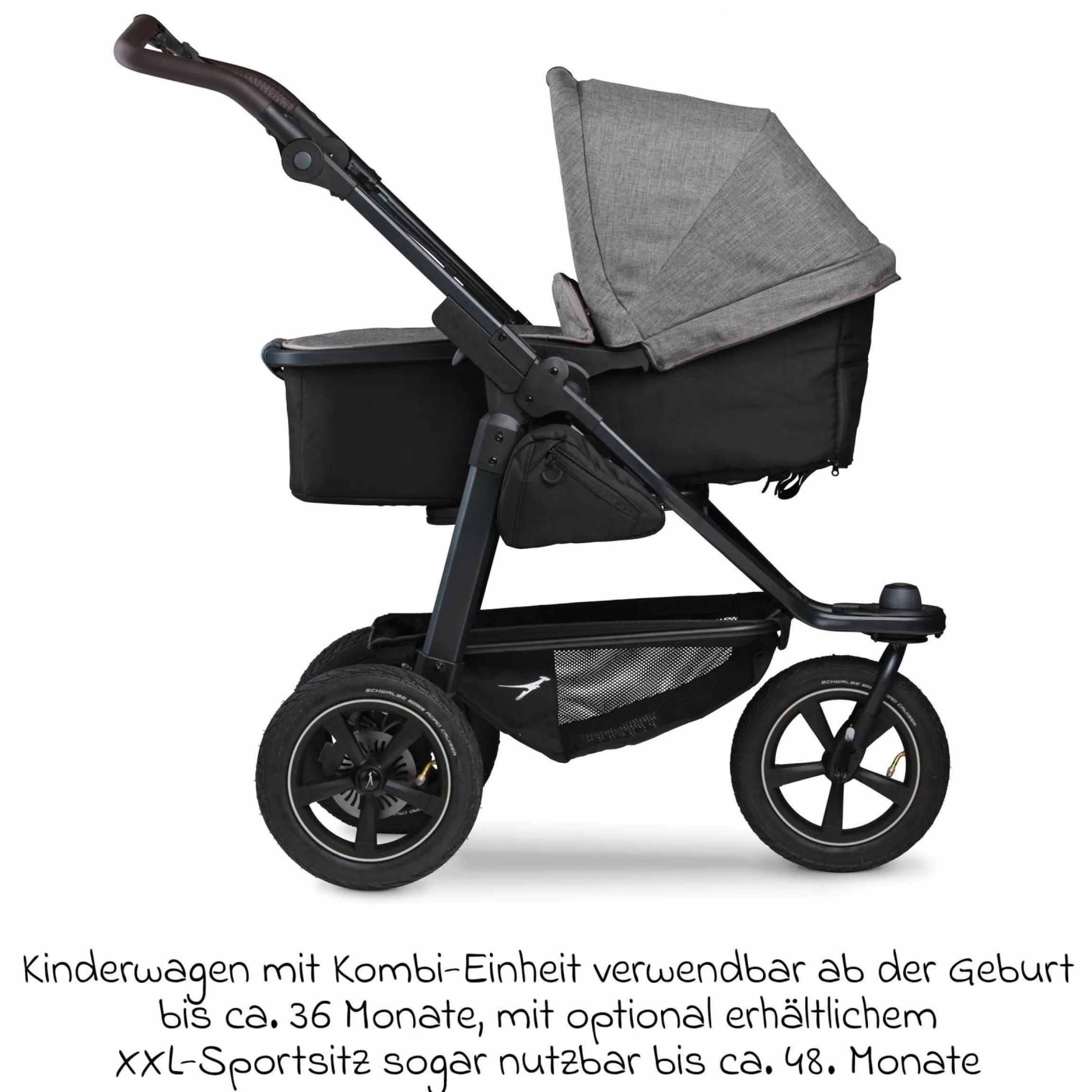 3in1 Kombi-Kinderwagen-Set Mono 2 mit Luftreifen inkl. Kombi-Einheit (Babywanne+Sitz) mit Liegeposition, Babyschale Pebble Pro & XXL Zubehörpaket - Premium Grau