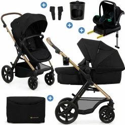 4in1 Kombi-Kinderwagen-Set MOOV 2bis 22 kg mit wendbarer Sitz & Wanne in einem, Knickschieber inkl. Babyschale, Base, Wickeltasche, Adapter & Zubehör - Pure Black