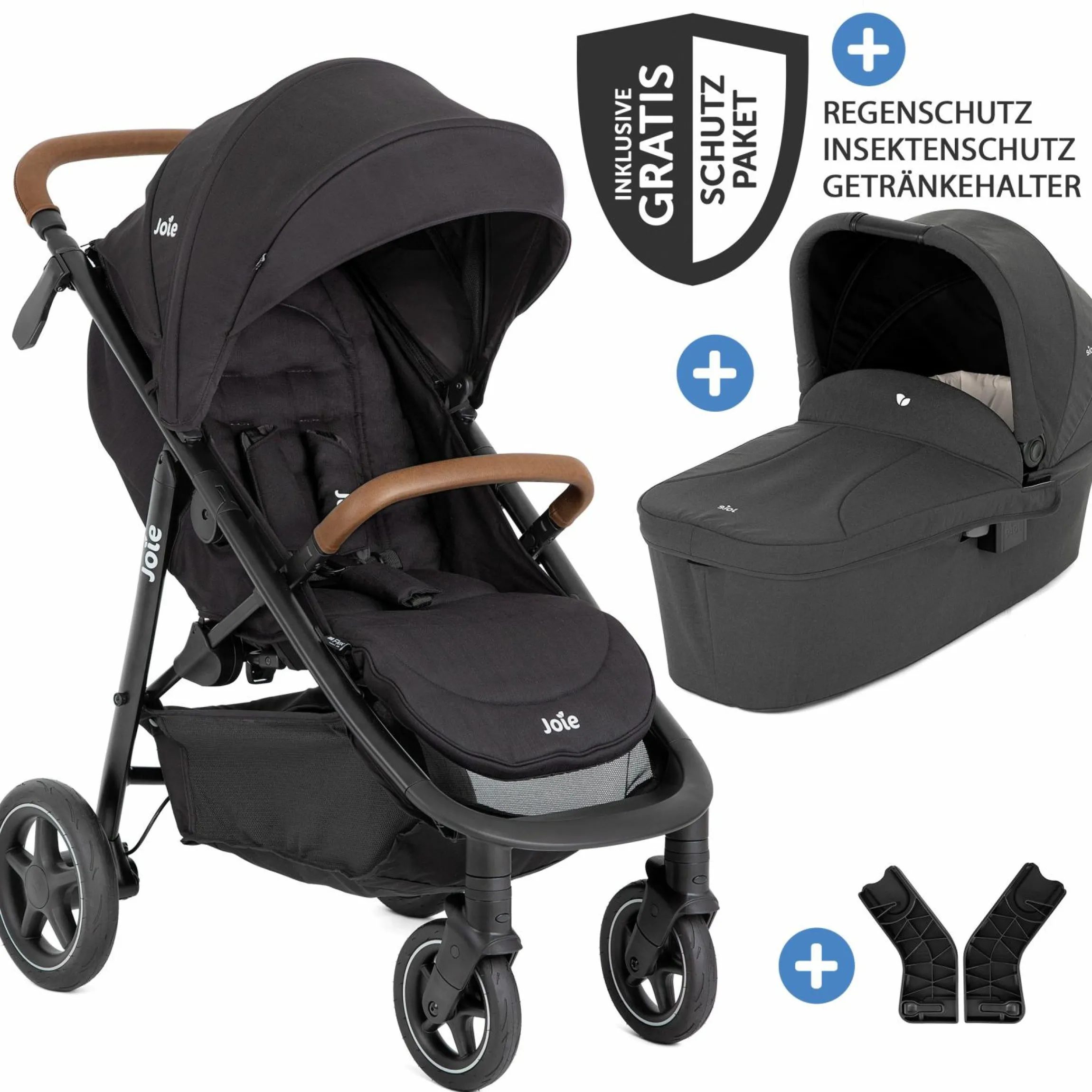 2in1 Kombi-Kinderwagen-Set Mytrax Pro bis 22 kg belastbar mit Teleskopschieber, Getränkehalter, Babywanne Ramble, Adapter & Zubehör Paket - Shale - Kollektion 2025