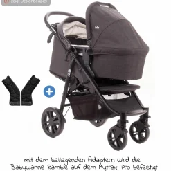 2in1 Kombi-Kinderwagen-Set Mytrax Pro bis 22 kg belastbar mit Teleskopschieber, Getränkehalter, Babywanne Ramble, Adapter & Zubehör Paket - Shale - Kollektion 2025