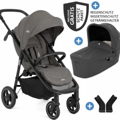 2in1 Kombi-Kinderwagen-Set Mytrax Pro bis 22 kg belastbar mit Teleskopschieber, Getränkehalter, Babywanne Ramble, Adapter & Zubehör Paket - Thunder - Kollektion 2025