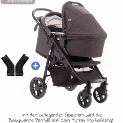4in1 Kombi-Kinderwagen-Set Mytrax Pro bis 22 kg belastbar mit Kinderwagenkette, Ring-Greifling, Schmusetuch - Teleskopschieber, Getränkehalter, Babyschale i-Snug 2, Babywanne Ramble, Adapter, Isofix-Basis & Zubehörpaket - Blueberry - Kollektion 2025