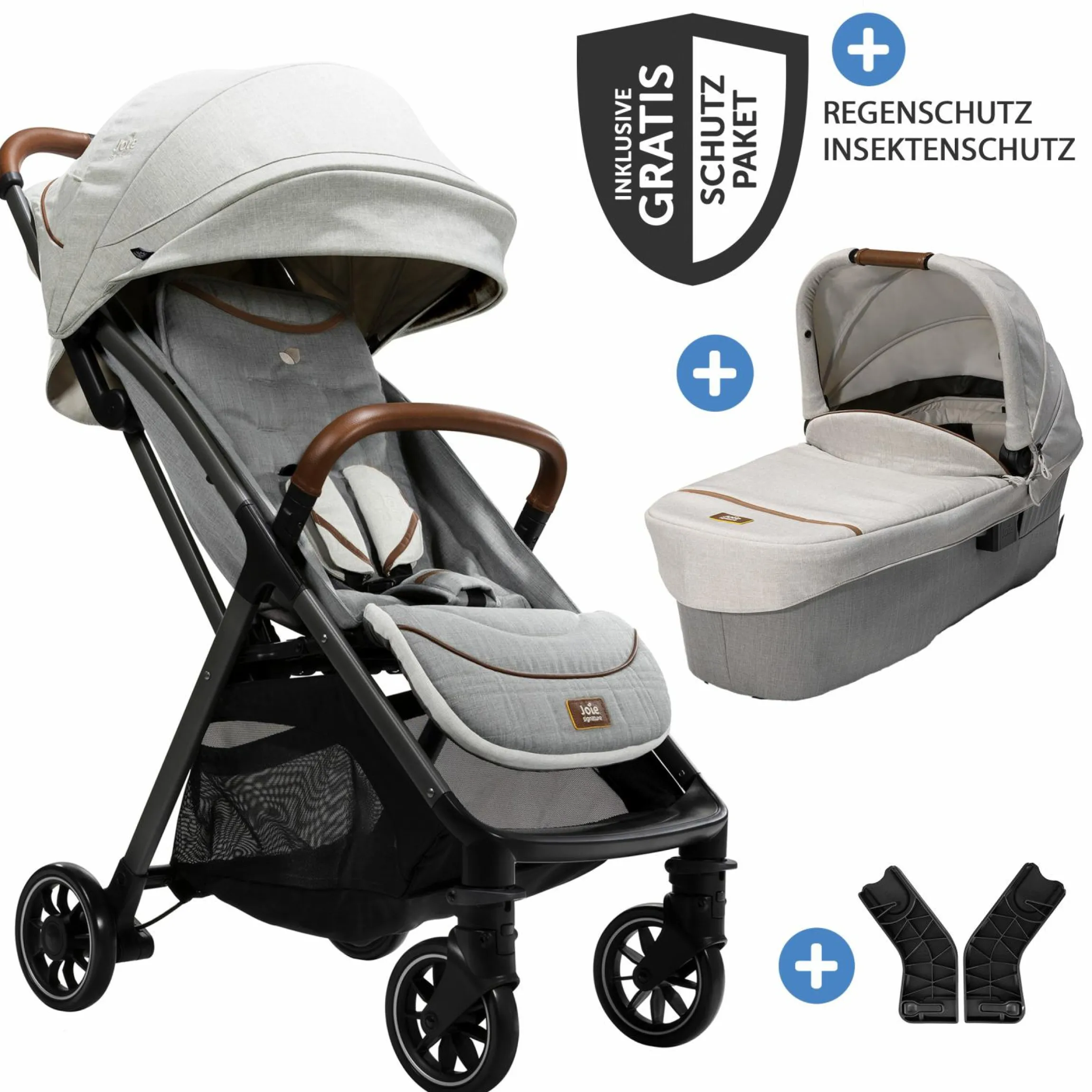 2in1 Kombi-Kinderwagen-Set Parcel bis 22 kg belastbar mit Liegefunktion, Babywanne Ramble XL, Adapter, Regenschutz, Insektenschutz & Transporttasche - Signature - Oyster