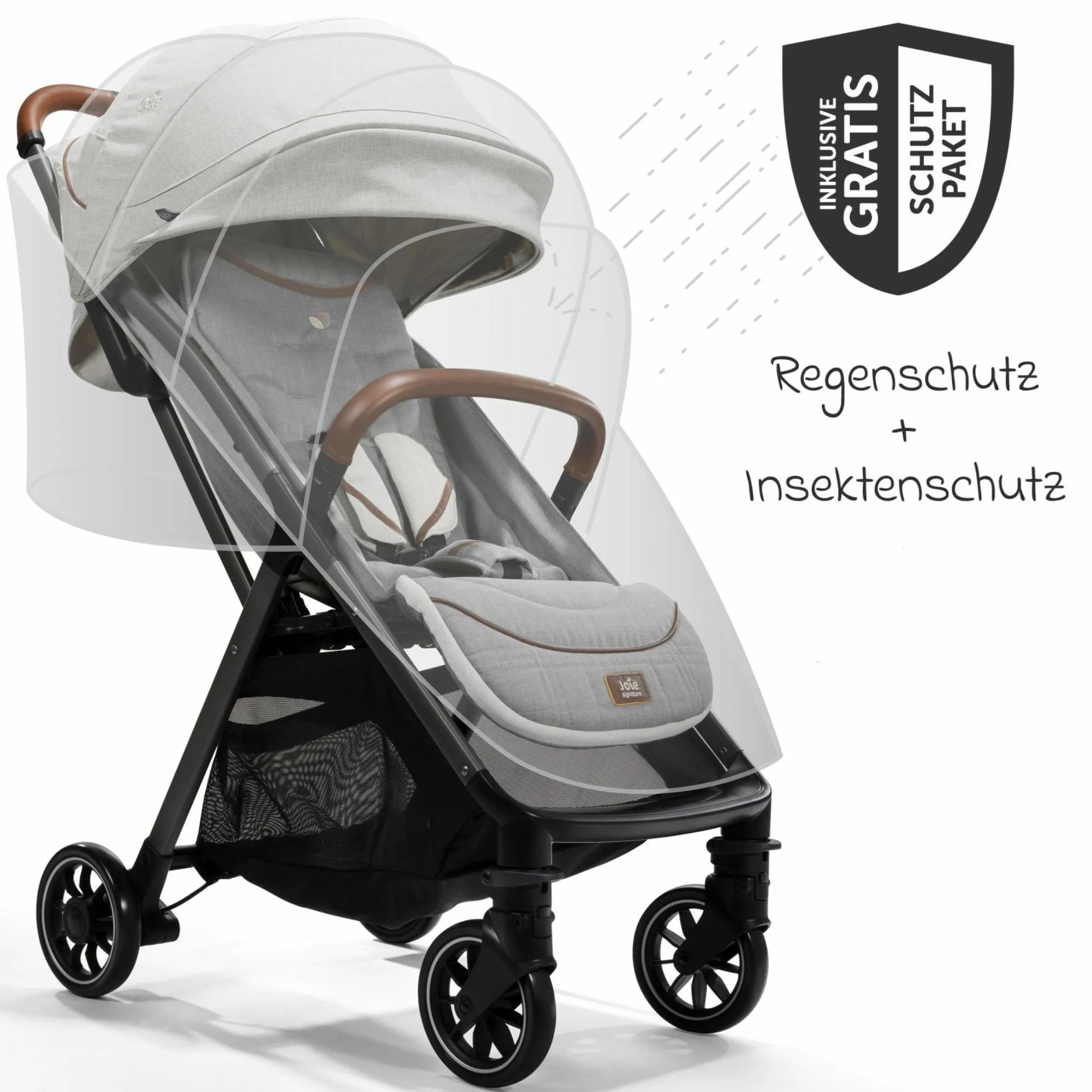 2in1 Kombi-Kinderwagen-Set Parcel bis 22 kg belastbar mit Liegefunktion, Babywanne Ramble XL, Adapter, Regenschutz, Insektenschutz & Transporttasche - Signature - Oyster