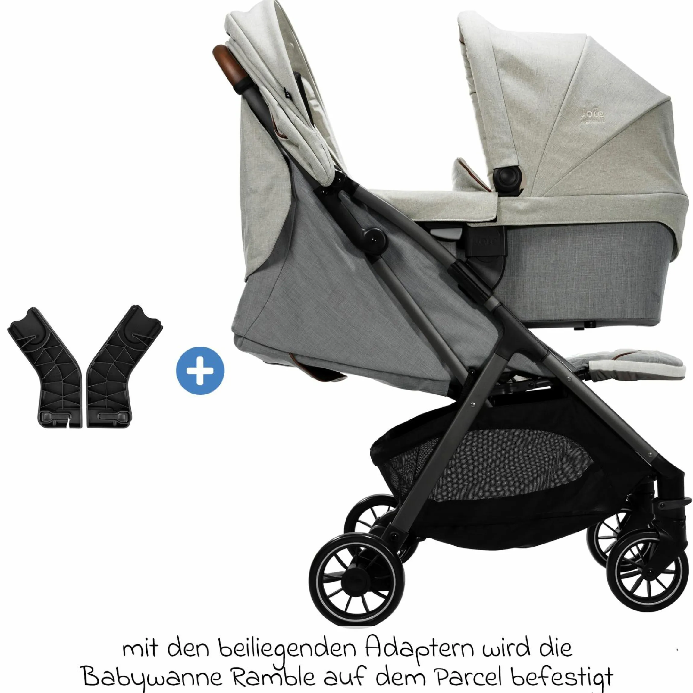 2in1 Kombi-Kinderwagen-Set Parcel bis 22 kg belastbar mit Liegefunktion, Babywanne Ramble XL, Adapter, Regenschutz, Insektenschutz & Transporttasche - Signature - Oyster
