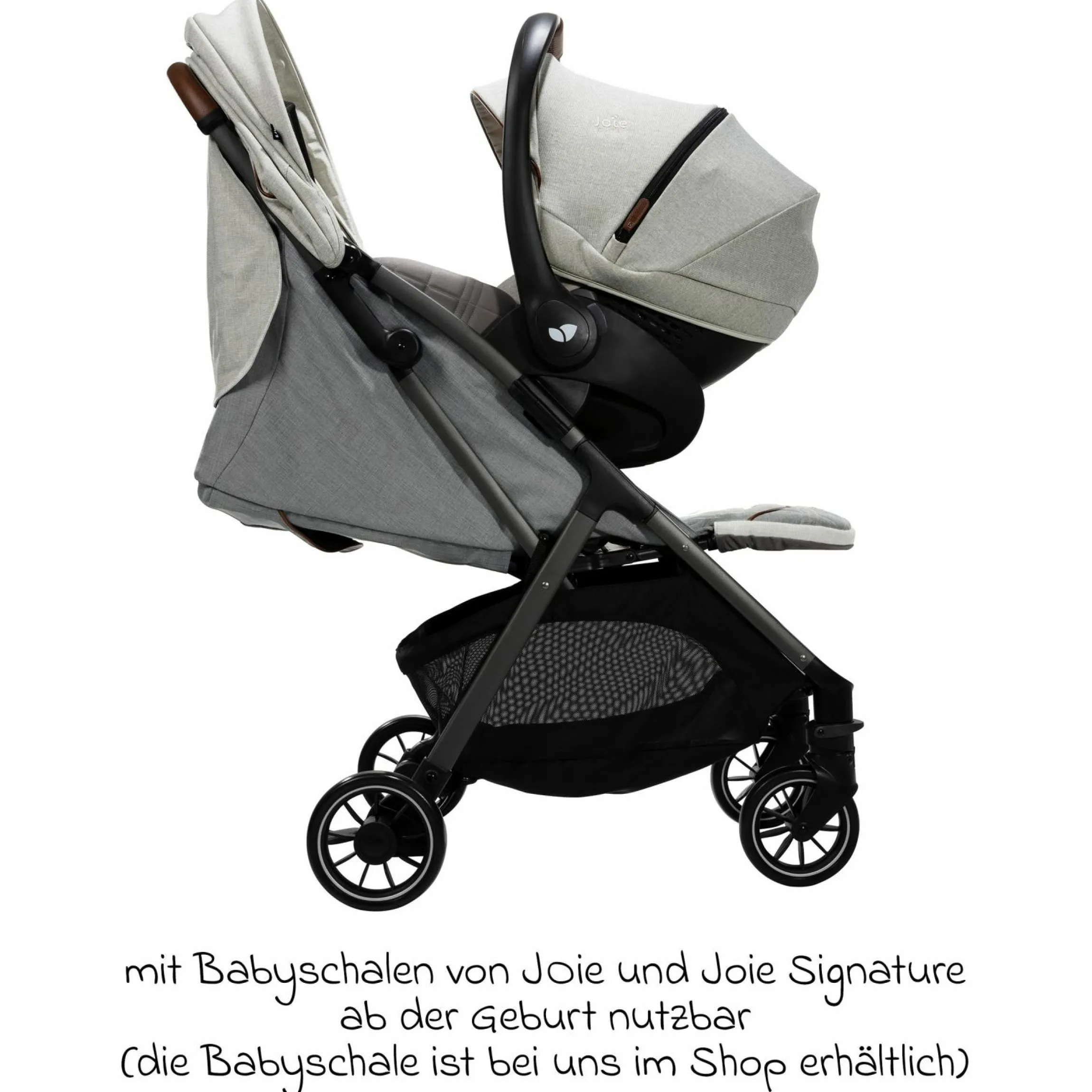 2in1 Kombi-Kinderwagen-Set Parcel bis 22 kg belastbar mit Liegefunktion, Babywanne Ramble XL, Adapter, Regenschutz, Insektenschutz & Transporttasche - Signature - Oyster