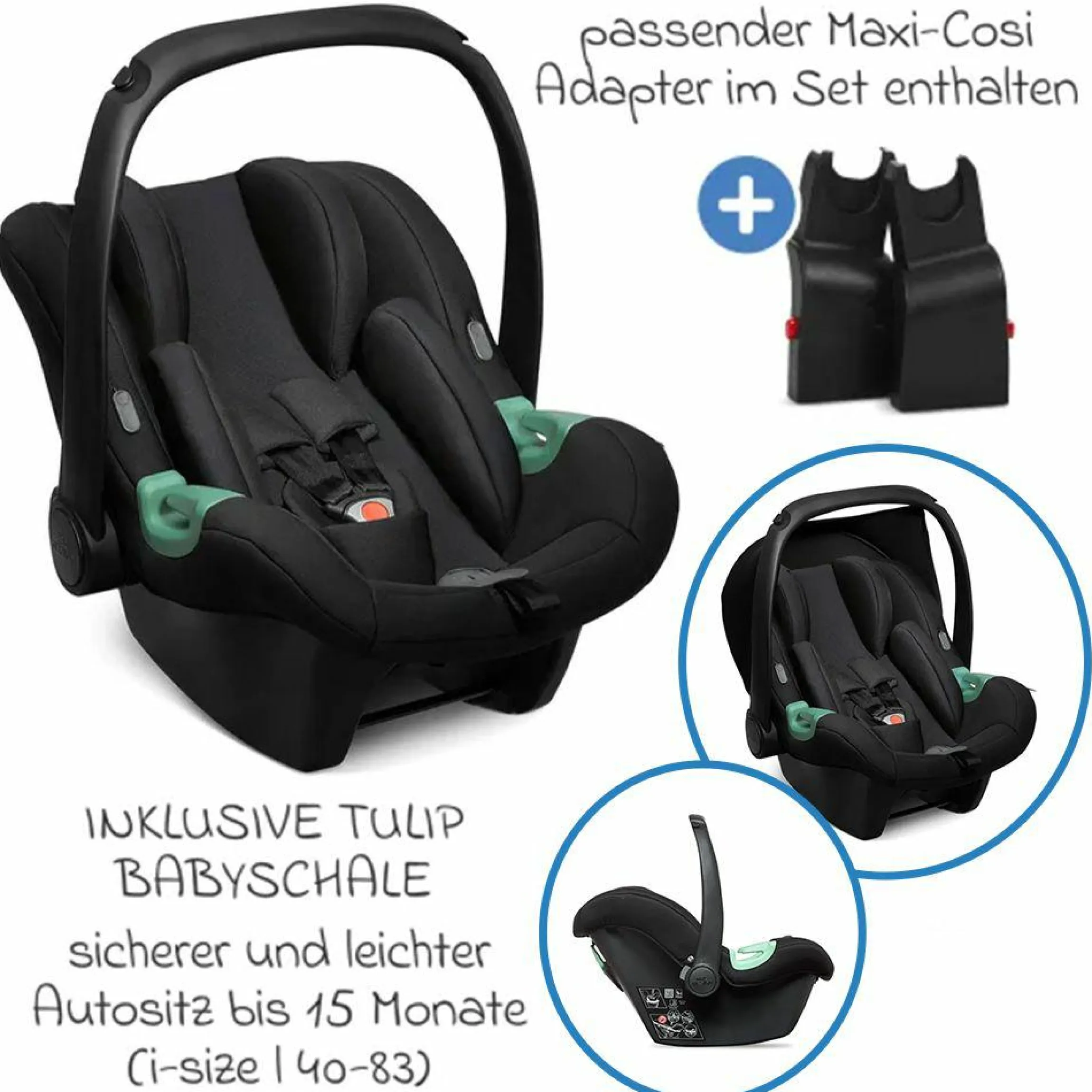 3in1 Kombi-Kinderwagen-Set Timbo 4 mit Babywanne, Sportsitz, Babyschale Tulip & Adapter - Ocean