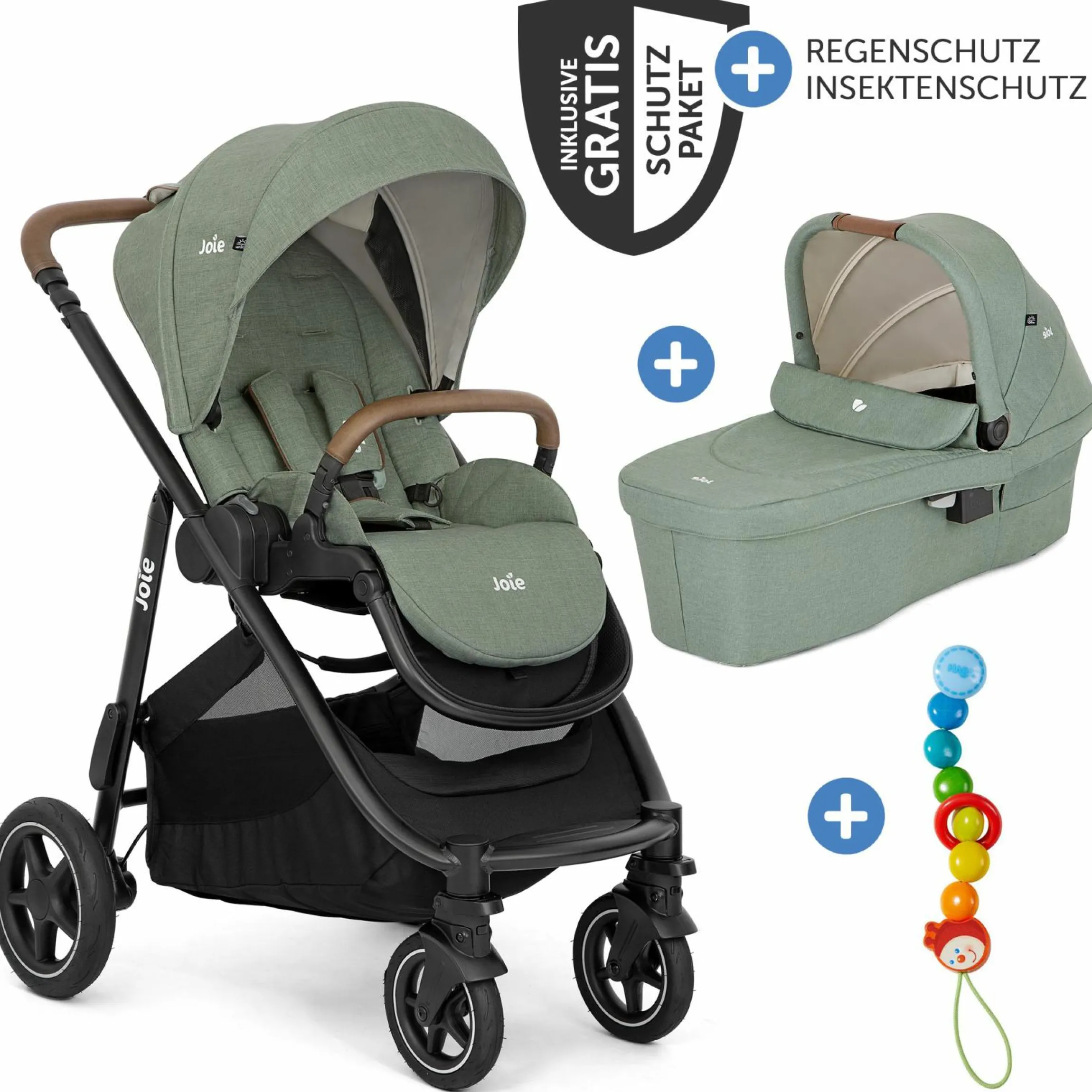 2in1 Kombi-Kinderwagen-Set Versatrax bis 22 kg belastbar mit Babywanne Ramble XL, Schnullerkette, Adapter & Zubehörpaket - Laurel