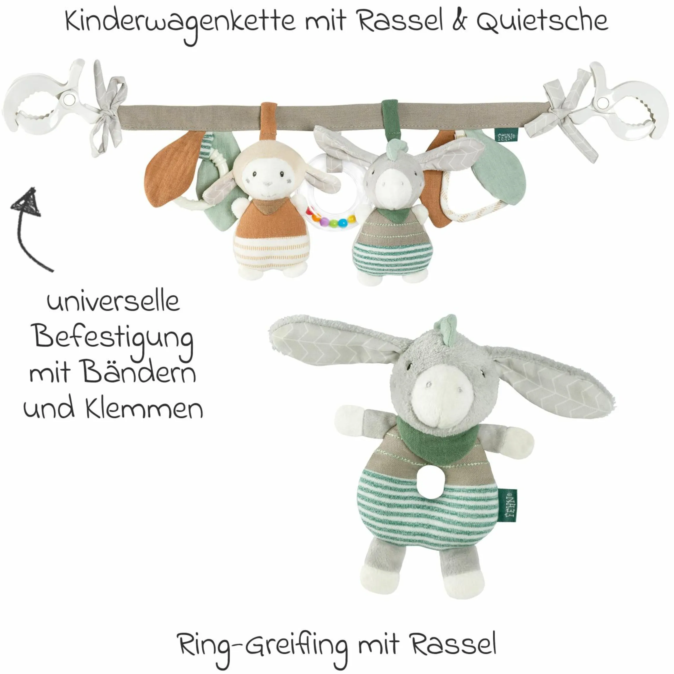 2in1 Kombi-Kinderwagen-Set Vinca bis 22 kg belastbar mit Kinderwagenkette & Ring-Greifling - Teleskopschieber, Sitzeinheit, Babywanne Ramble XL, Adapter & Zubehörpaket - Signature - Oyster