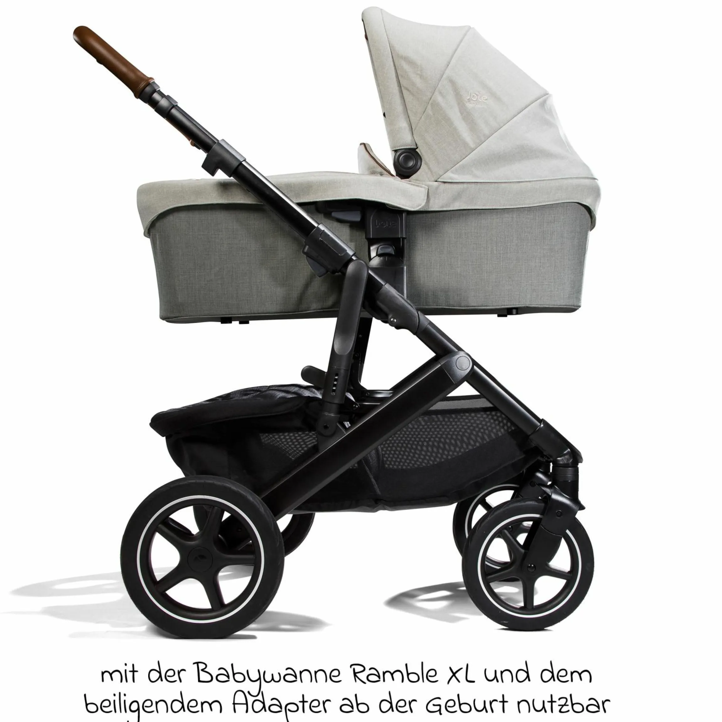 2in1 Kombi-Kinderwagen-Set Vinca bis 22 kg belastbar mit Kinderwagenkette & Ring-Greifling - Teleskopschieber, Sitzeinheit, Babywanne Ramble XL, Adapter & Zubehörpaket - Signature - Oyster