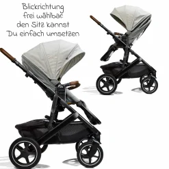 2in1 Kombi-Kinderwagen-Set Vinca bis 22 kg belastbar mit Kinderwagenkette & Ring-Greifling - Teleskopschieber, Sitzeinheit, Babywanne Ramble XL, Adapter & Zubehörpaket - Signature - Oyster