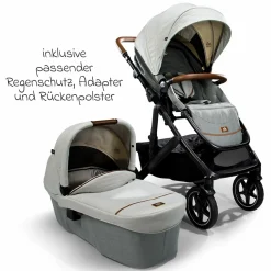 2in1 Kombi-Kinderwagen-Set Vinca bis 22 kg belastbar mit Teleskopschieber umsetzbare Sitzeinheit, Babywanne Ramble XL, Adapter, Regenschutz & Rückenpolster - Signature - Oyster