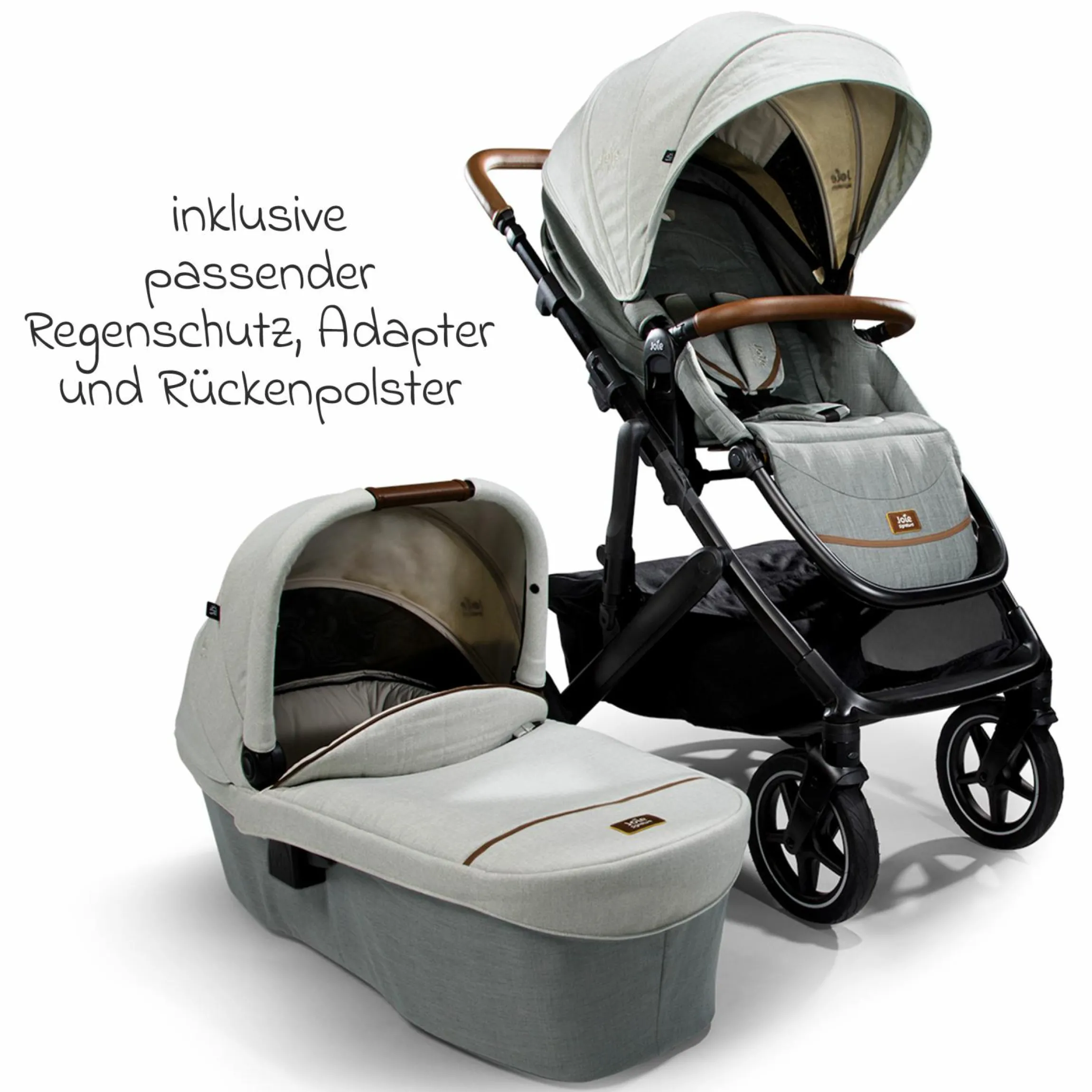 2in1 Kombi-Kinderwagen-Set Vinca bis 22 kg belastbar mit Teleskopschieber umsetzbare Sitzeinheit, Babywanne Ramble XL, Adapter, Regenschutz & Rückenpolster - Signature - Oyster