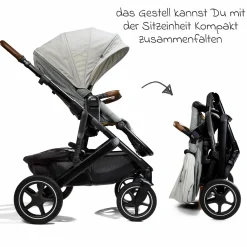 2in1 Kombi-Kinderwagen-Set Vinca bis 22 kg belastbar mit Teleskopschieber umsetzbare Sitzeinheit, Babywanne Ramble XL, Adapter, Regenschutz & Rückenpolster - Signature - Oyster