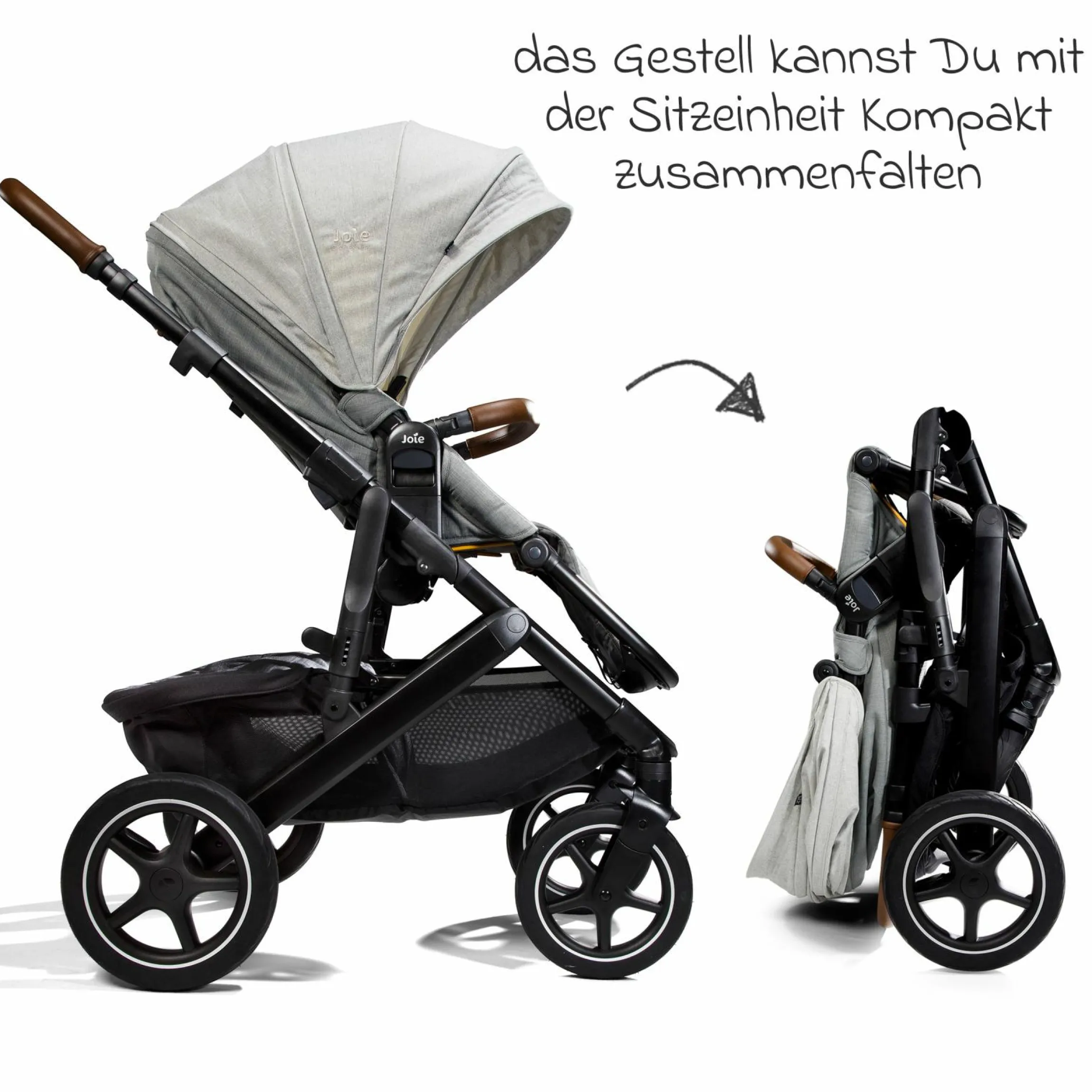 2in1 Kombi-Kinderwagen-Set Vinca bis 22 kg belastbar mit Teleskopschieber umsetzbare Sitzeinheit, Babywanne Ramble XL, Adapter, Regenschutz & Rückenpolster - Signature - Oyster