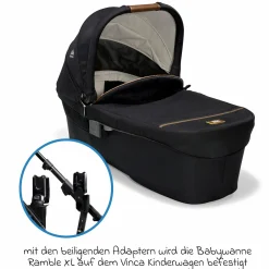 2in1 Kombi-Kinderwagen-Set Vinca bis 22 kg belastbar mit Kinderwagenkette & Ring-Greifling - Teleskopschieber, Sitzeinheit, Babywanne Ramble XL, Adapter & Zubehörpaket - Signature - Eclipse