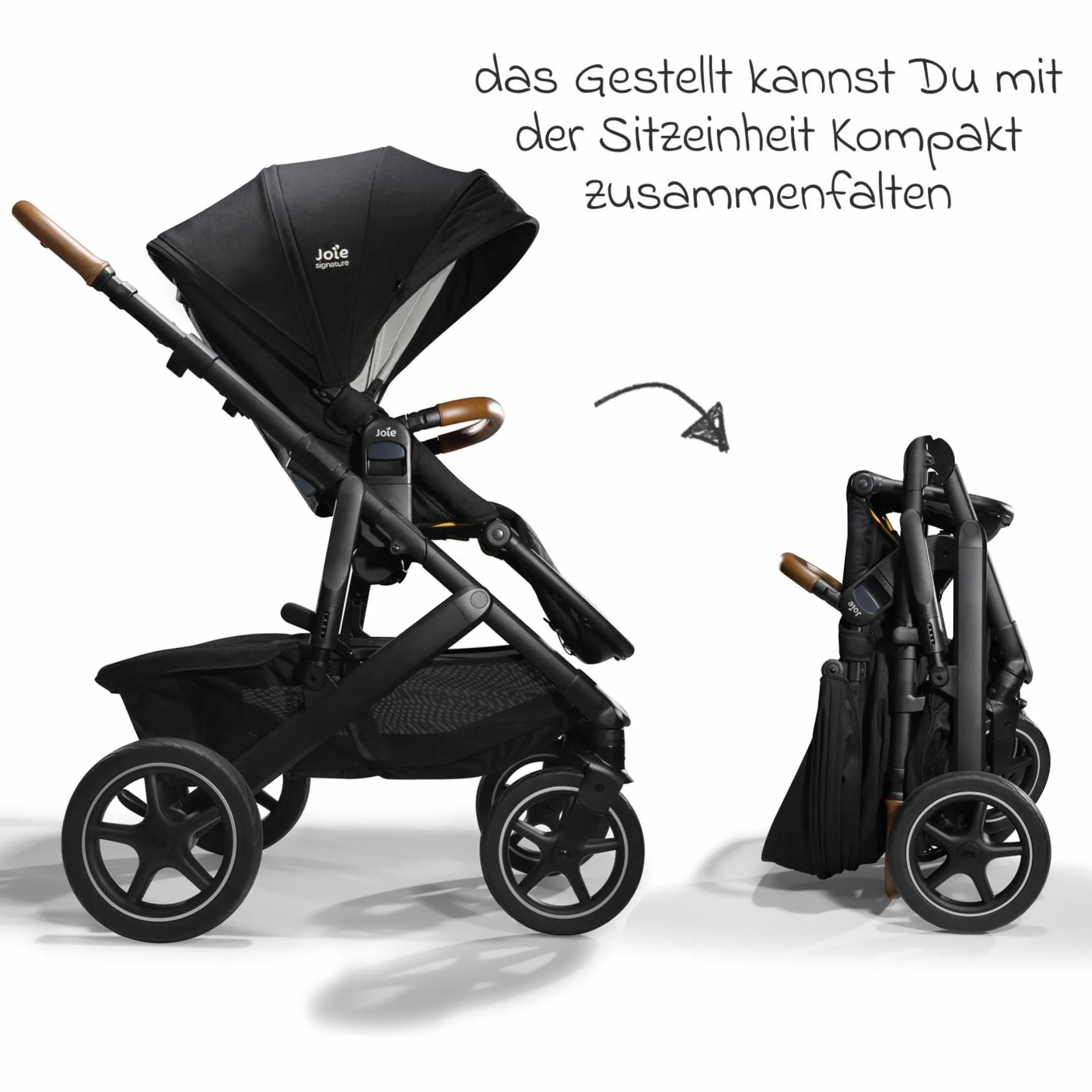 2in1 Kombi-Kinderwagen-Set Vinca bis 22 kg belastbar mit Kinderwagenkette & Ring-Greifling - Teleskopschieber, Sitzeinheit, Babywanne Ramble XL, Adapter & Zubehörpaket - Signature - Eclipse