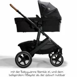 2in1 Kombi-Kinderwagen-Set Vinca bis 22 kg belastbar mit Teleskopschieber umsetzbare Sitzeinheit, Babywanne Ramble XL, Adapter, Regenschutz & Rückenpolster - Signature - Eclipse